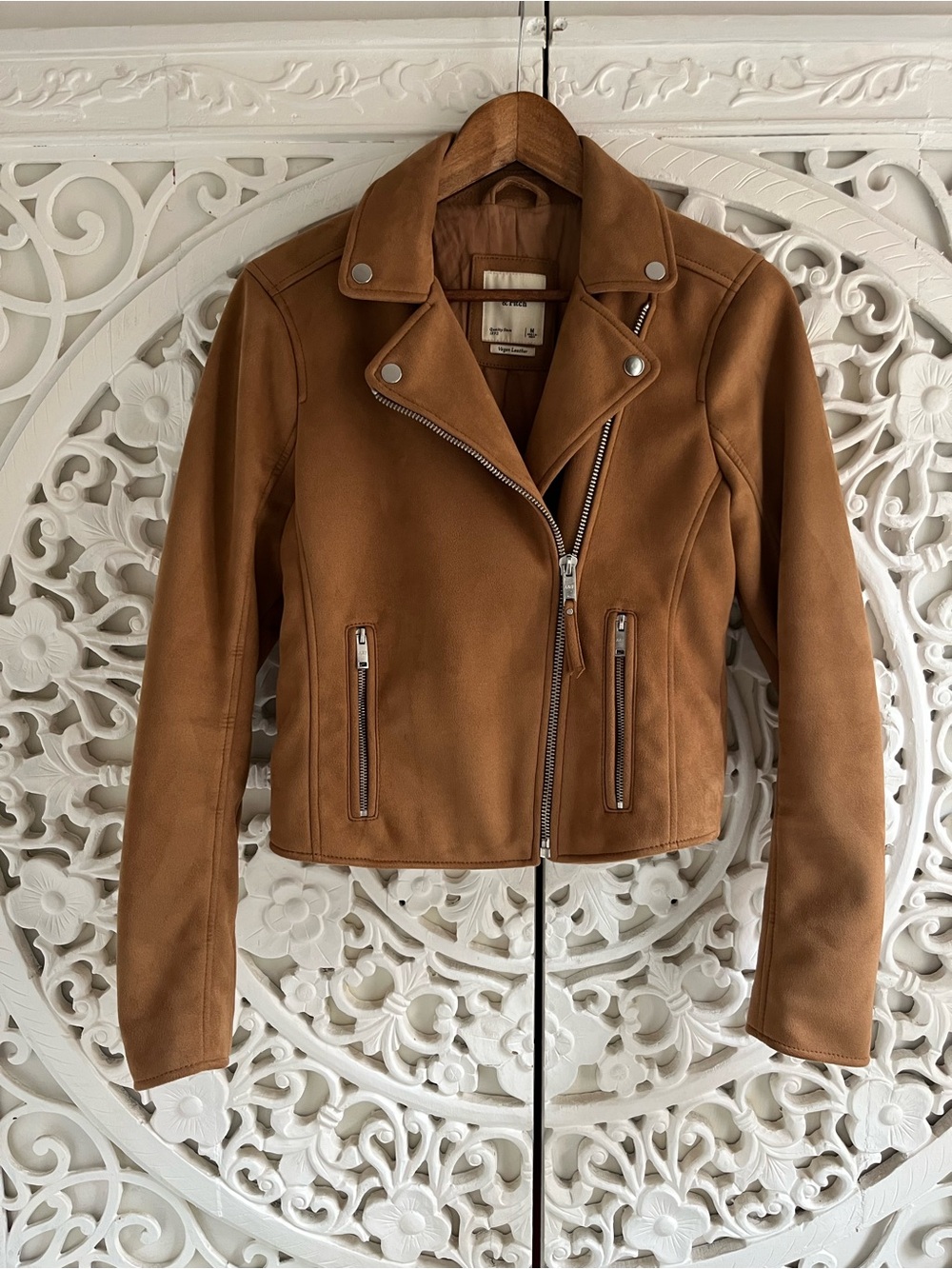 Abercrombie & Fitch Cognac Brown Leather Moto Jacket